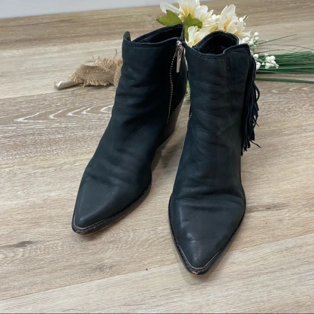 Dolce Vita “Sema” Black Nubuck Leather Side Fringe Booties
